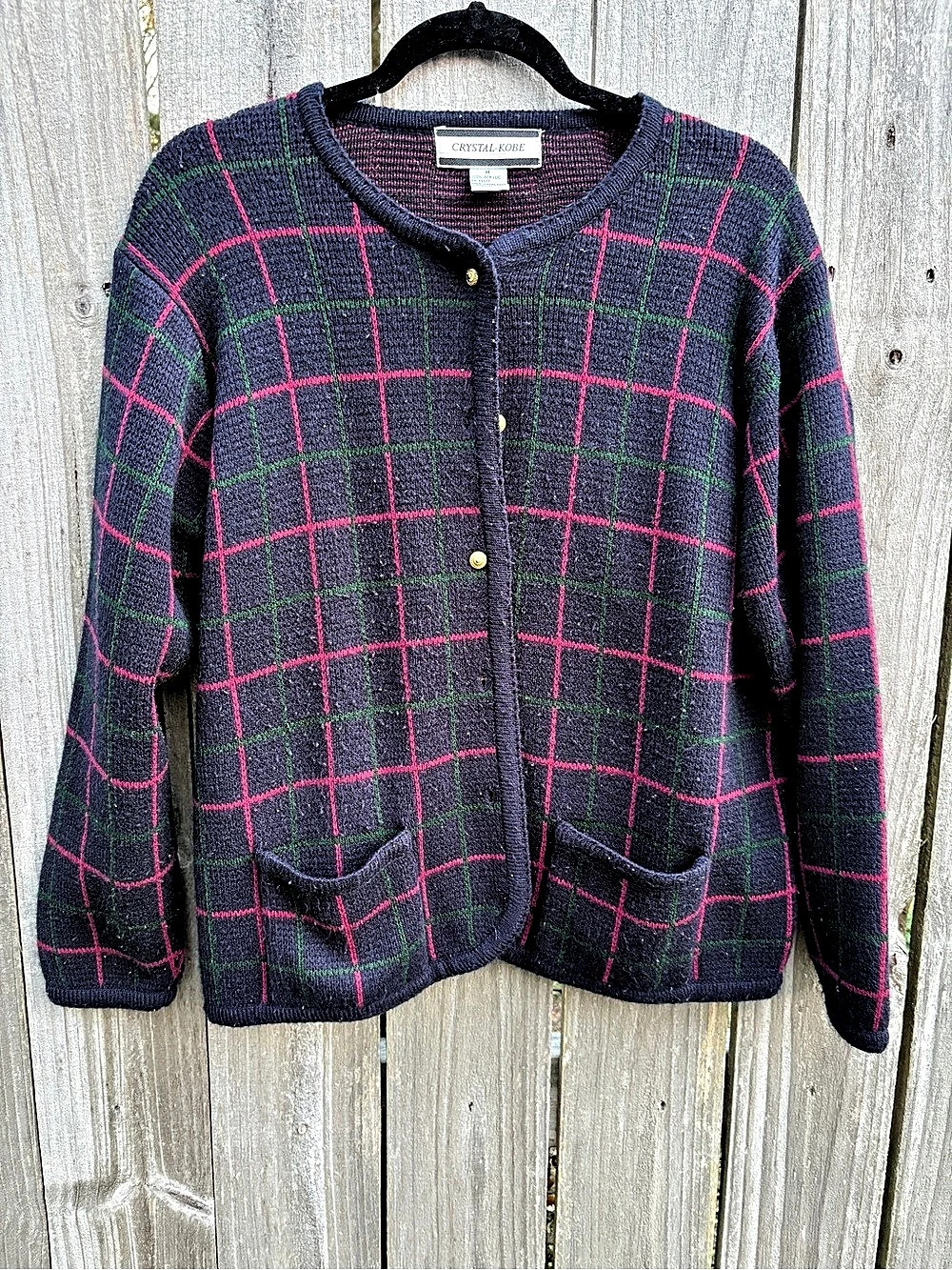 Crystal-Kobe Plaid Cardigan in Purple & Pink